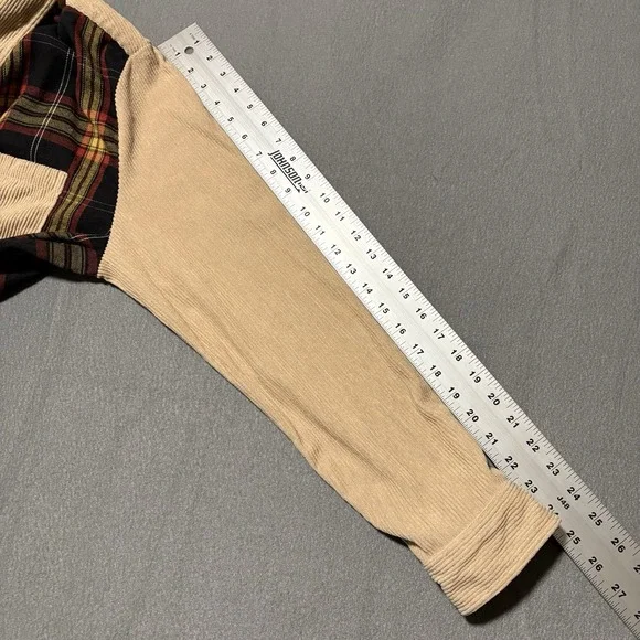 Mens Corduroy Shirt XXL Khaki Long Sleeve Button Up Flannel Plaid Shacket - Picture 7 of 14